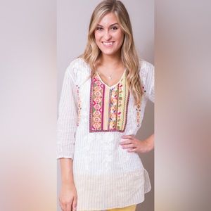 Johnny Was white embroidered blouse size S